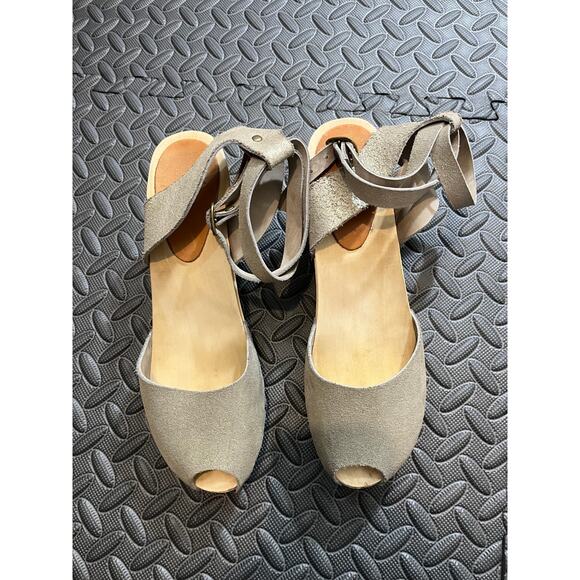 BRYR Annabelle Clog Strappy Leather Wooden Metallic Womens Shoes Size 40 US 10 - Picture 2 of 10